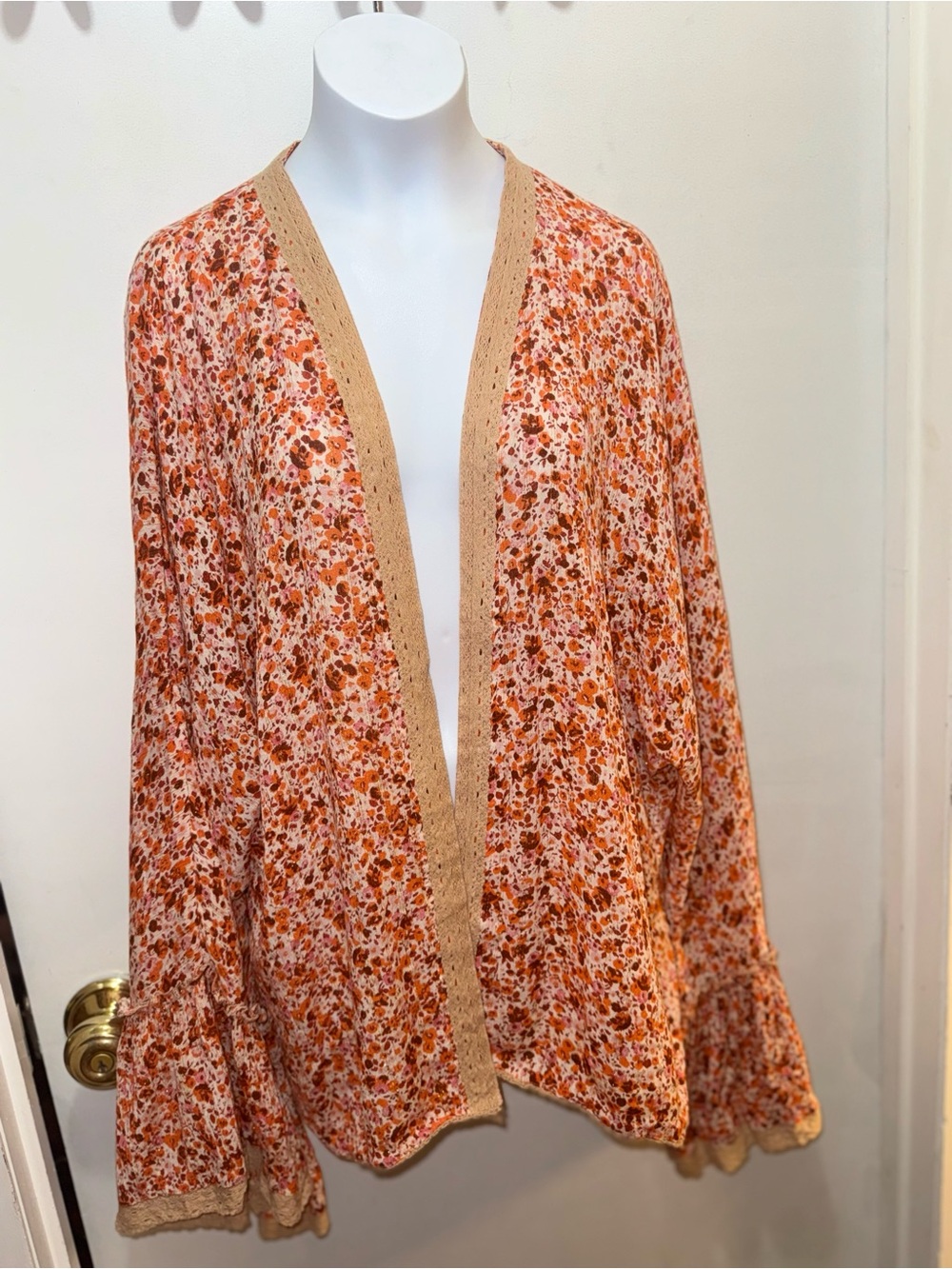 Lightweight Floral Open-Front Cardigan Jacket - Peach Floral